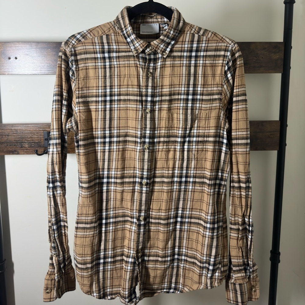 ASOS Tan and White Plaid Casual Shirt